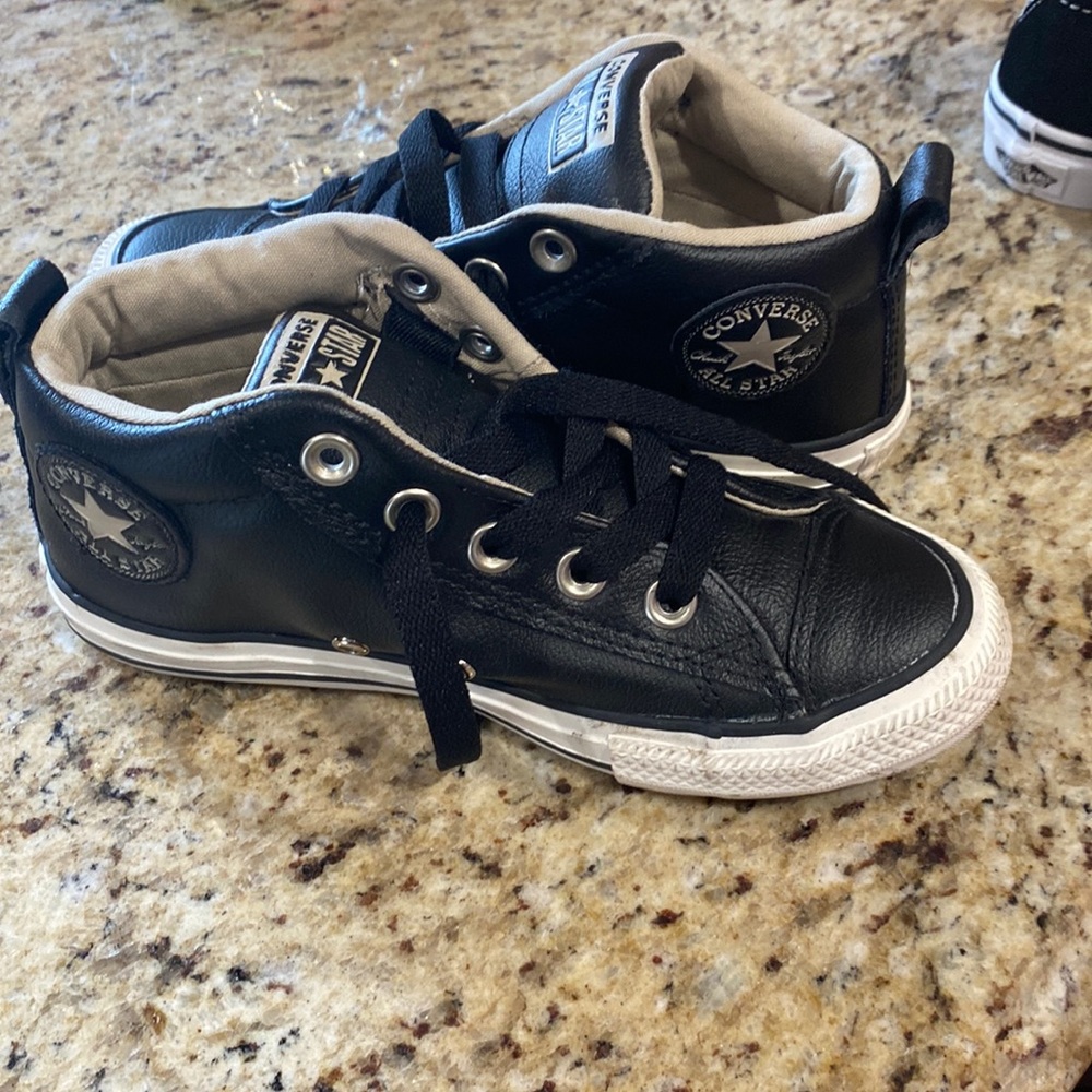 Converse Kids Black Leather high top sneakers